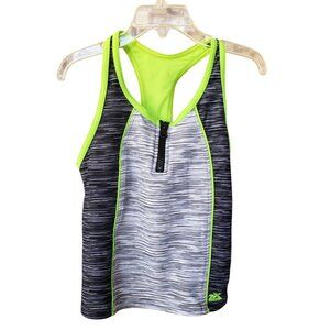 Girls Swim 8 Tankini Racerback Zipper Black Striped Swimsuit Top Pool Beach Days